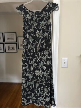 LOFT Black Maxi Dress with Mint and Cream Paisley